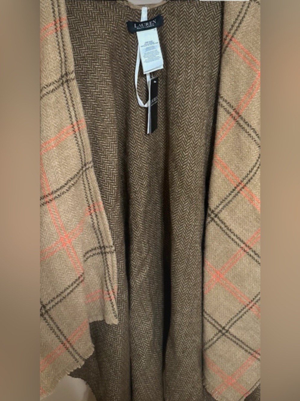 RALPH LAUREN REVERSIBLE RUANA SHAWL PONCHO CAMEL NWT